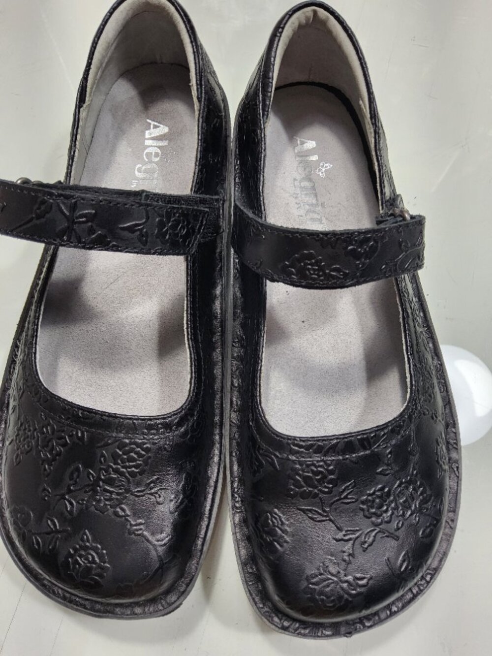 Alegria Paloma Shoes Womens 38 Black Leather Tooled Mary Jane Comfort Nurse